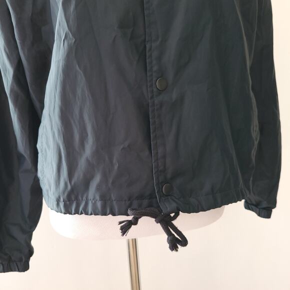 Champion Cropped Coaches Jacket Black Oversize Logo Snap Front Women Large - Picture 5 of 12